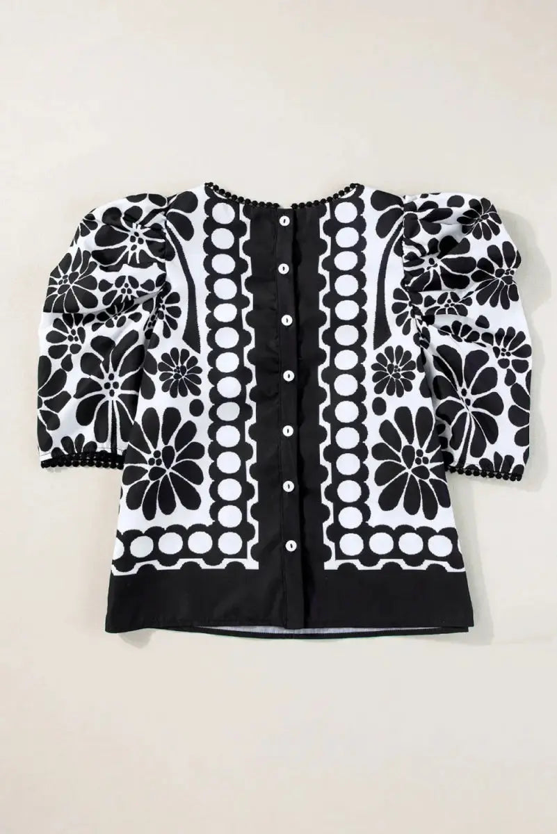 Stylish Printed Round Neck Half Sleeve Blouse for Women - Love Salve